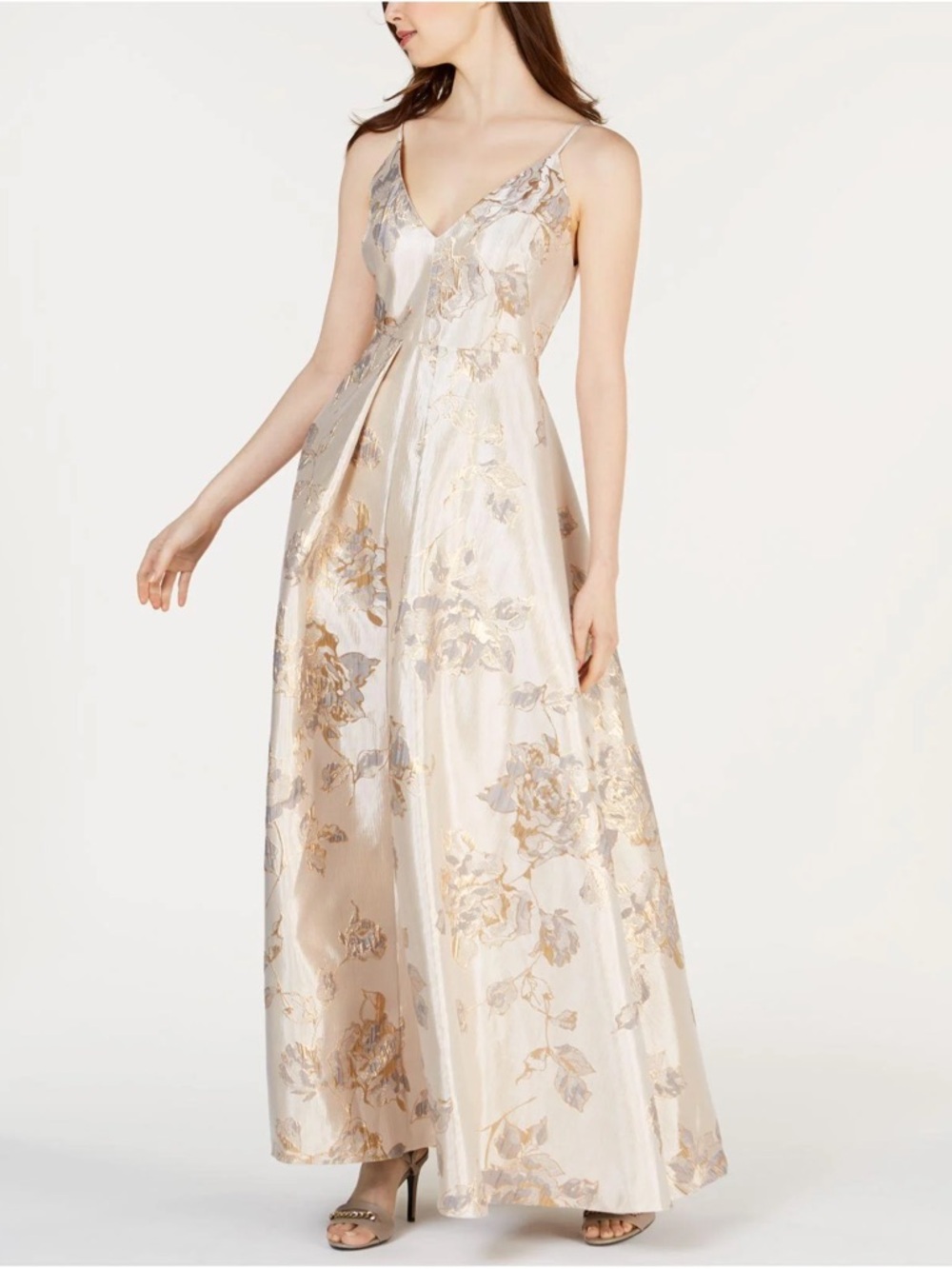 Calvin Klein Cream Maxi Dress with Gold Floral Jacquard